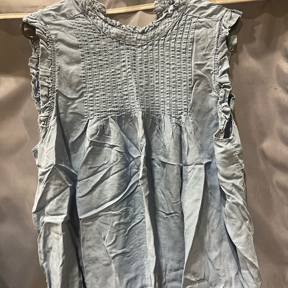 CeCe Light Blue Ruffle Sleeve Blouse